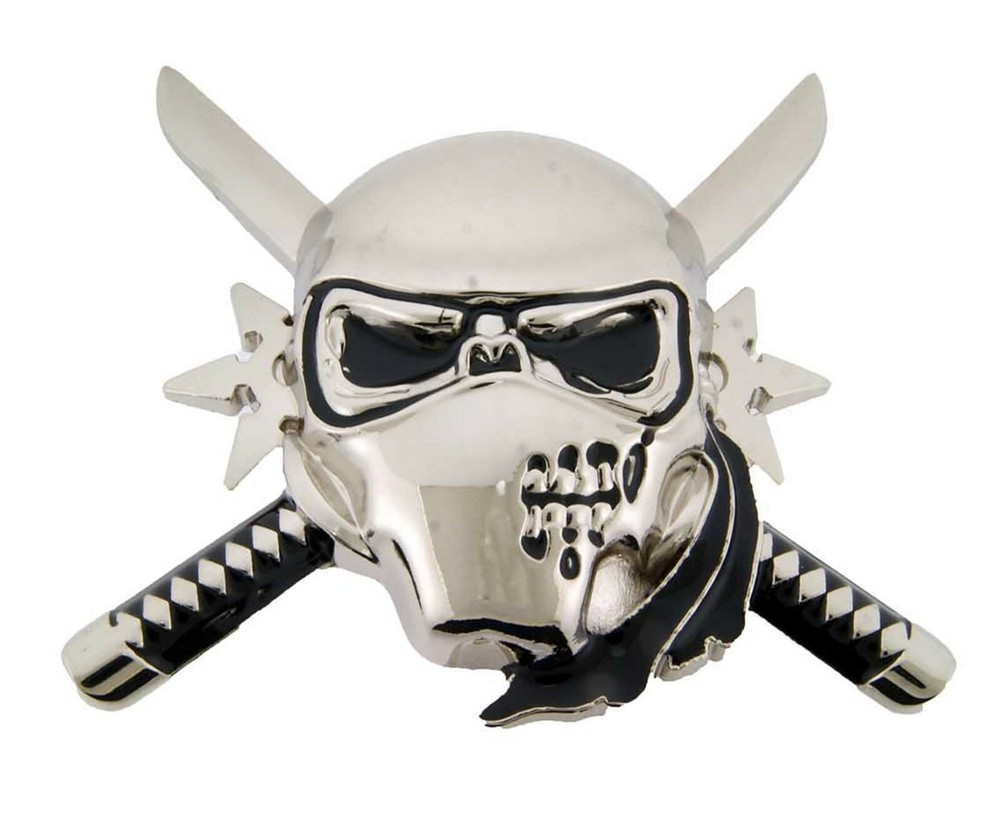 Skull Belt Buckle Skeleton Metal Gothic Tattoo Halloween Costume Crossed Swords