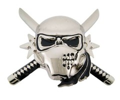 Skull Belt Buckle Skeleton Metal Gothic Tattoo Halloween Costume Crossed Swords