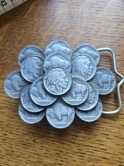 Vintage Faux Indian Head & Buffalo Nickel Belt Buckle 1986 Made In USA