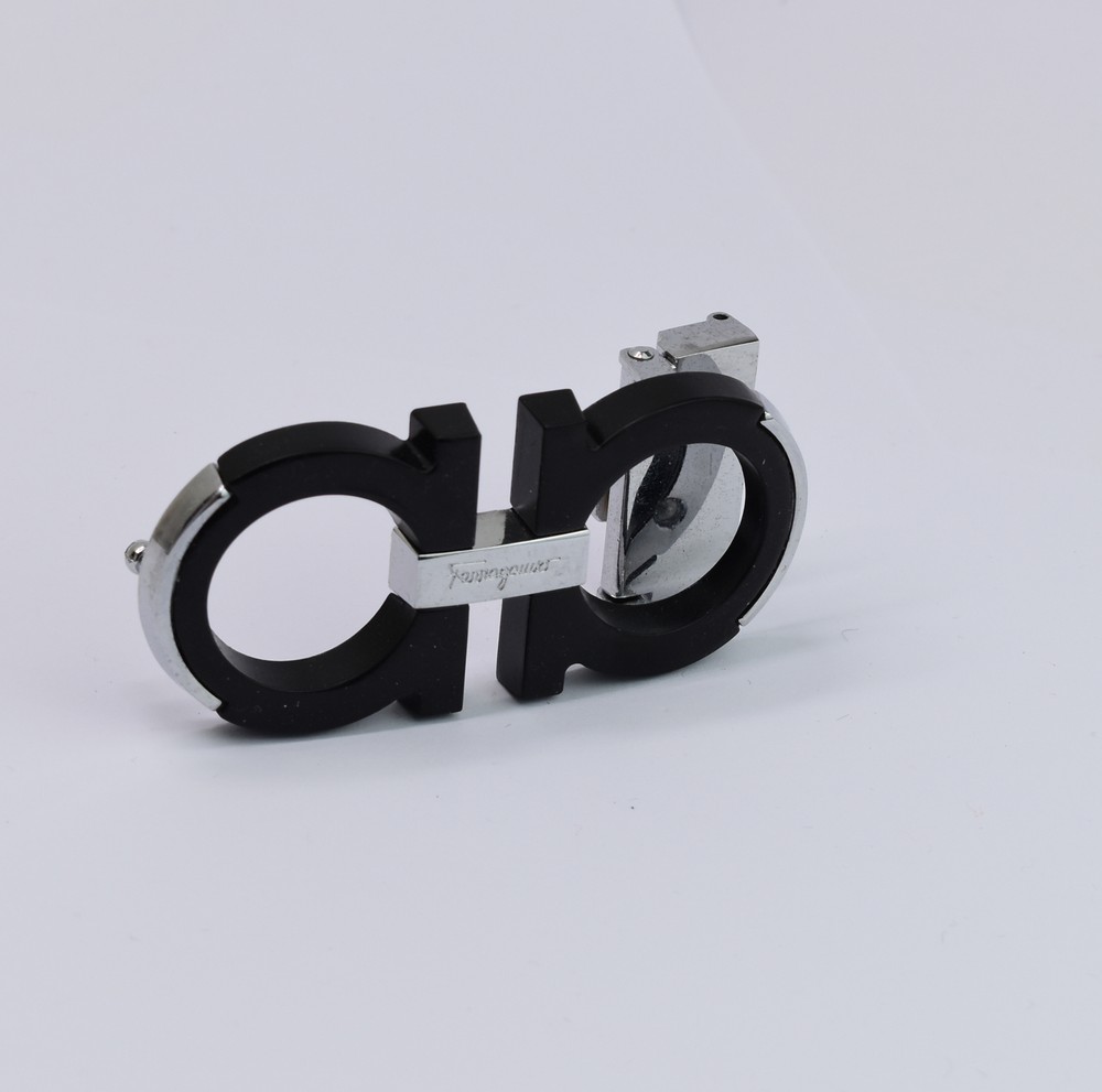 Ferragamo Black W Silver Belt Buckle Men&rsquo;s for 34-35mm leather strap