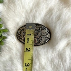 Oval Large Belt Buckle Floral Gold Black Rodeo Western Bull Rider Cowboy Cowgirl
