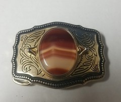 Agate Polished Stone Gold Tone Belt Buckle Southwestern