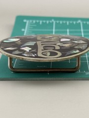 Mexico Abalone Mosaic Belt Buckle Oval Iridescent Inlay 1970s