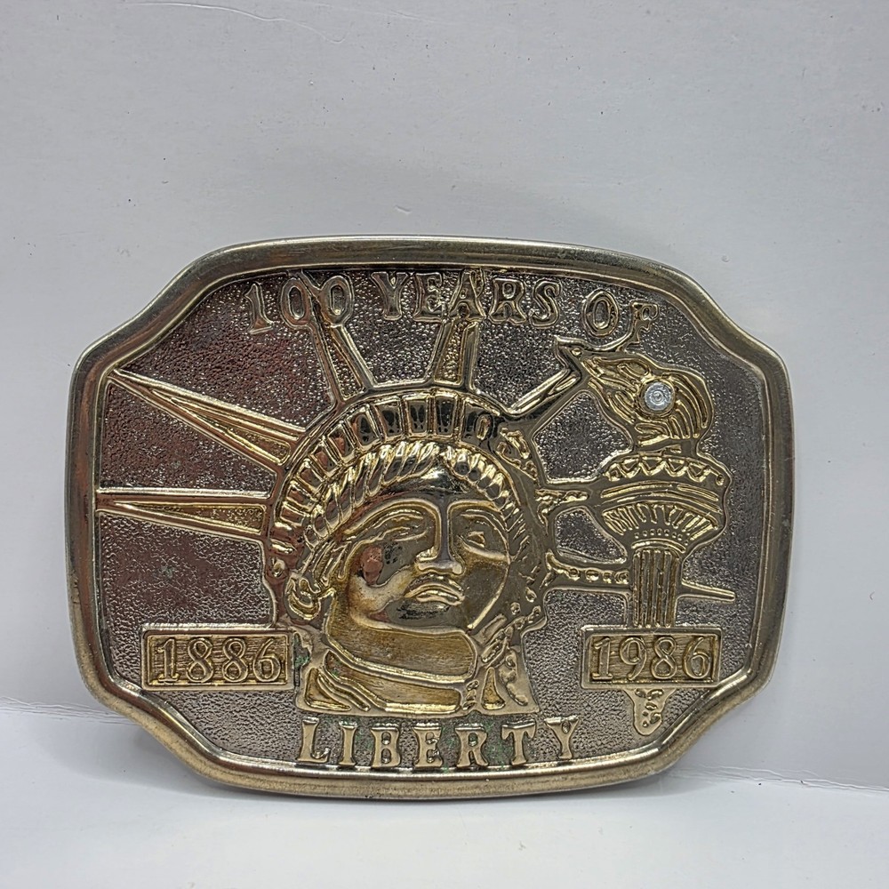 Vintage 100 Years of Liberty 1986 Gold Tone Metal Belt Buckle. Great Condition