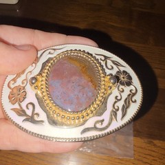 100% Real Jasper Lace Agate belt buckle floral white and gold tone metal buckle