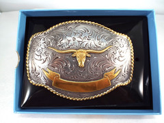 Nocona Western LONGHORN Bull Skull 1.5&Prime; Engravable Belt Buckle / Cowboy / Rodeo