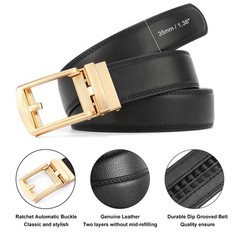 GAEKEAO Ratchet Belt for Men 28&Prime;-44&Prime; Waist Adjustable, Basic Gold – Black