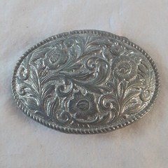 Antique Vintage Silver Western Flower Cowgirl Oval Belt Buckle