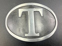 Initial Block Letter T Montana Silversmiths RARE Grey & Black Color Belt Buckle