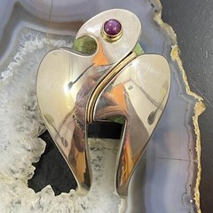 Signed Sterling Silver with 14K Gold & Round Charoite Eagle Unisex Belt Buckle
