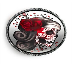 Day of the Dead Belt Buckle – Sugar Skull Tattoo Handmade Belt Buckle – 73