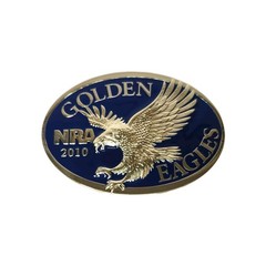 NRA Belt Buckle Golden Eagle 2010 Gold with Blue Background New in Original Box