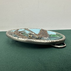Vintage Eagle Landing On Branch Painted Metal Belt Buckle Silver Tone Nature