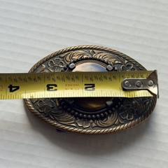 Vtg Western Belt Buckle Gold Tone Brown Stone Brass Made In USA Unbranded