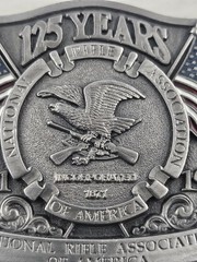 Vintage 1996 NRA National Rifle Association America 125 Years Belt Buckle Pewter