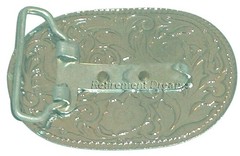 Metal Floral Belt Buckle Oval With Covered Wagon Rope Edge Design Western Motif