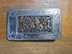 Vintage Nickel Silver & Filagree Horse Head Belt Buckle Small Size Takes 1.75&Prime;