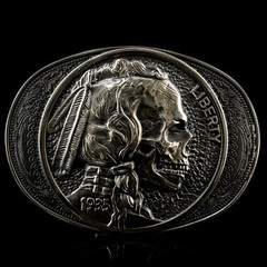 German silver buckle Indian chief skull, Liberty 1935 coin, Chief, Indian head