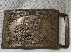 Vintage Brass Belt Buckle Henry Ford Detroit Automobiles Record Model T Year Car