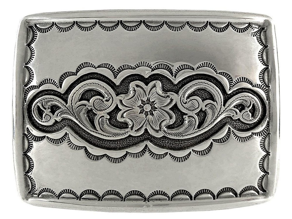 Western Floral Design Sterling Silver Plated Western Belt Buckle