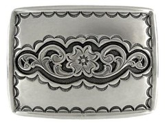 Western Floral Design Sterling Silver Plated Western Belt Buckle