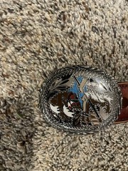 End of the Trail Buckle Enlayed belt buckle