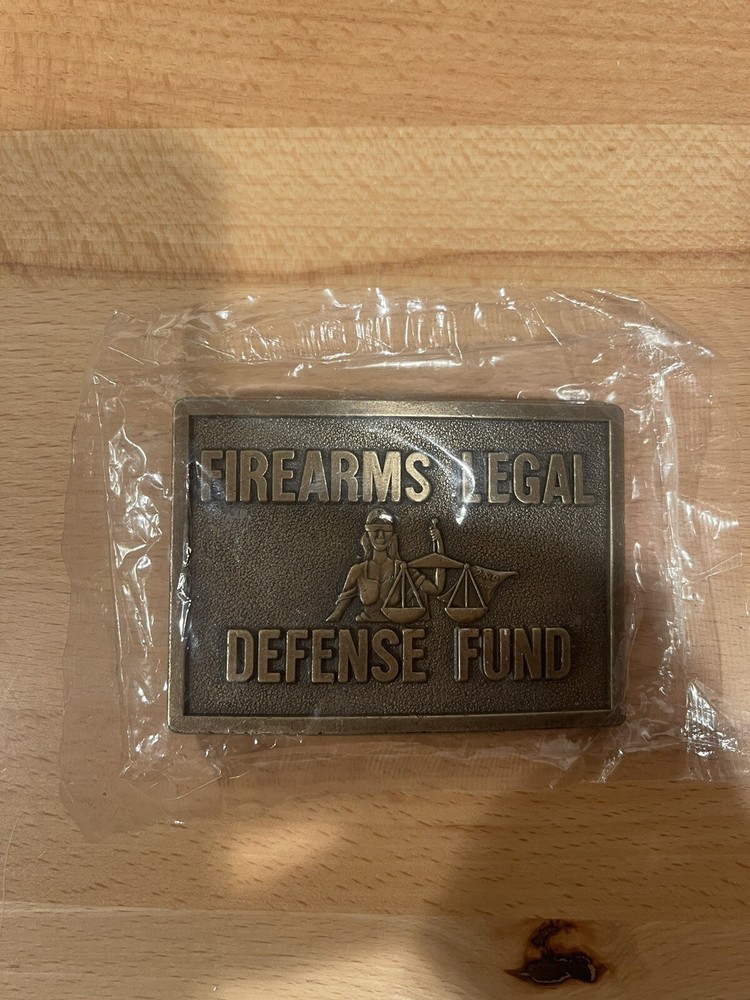 VINTAGE FIREARMS LEGAL DEFENSE FUND BRASS BELT BUCKLE-NEW