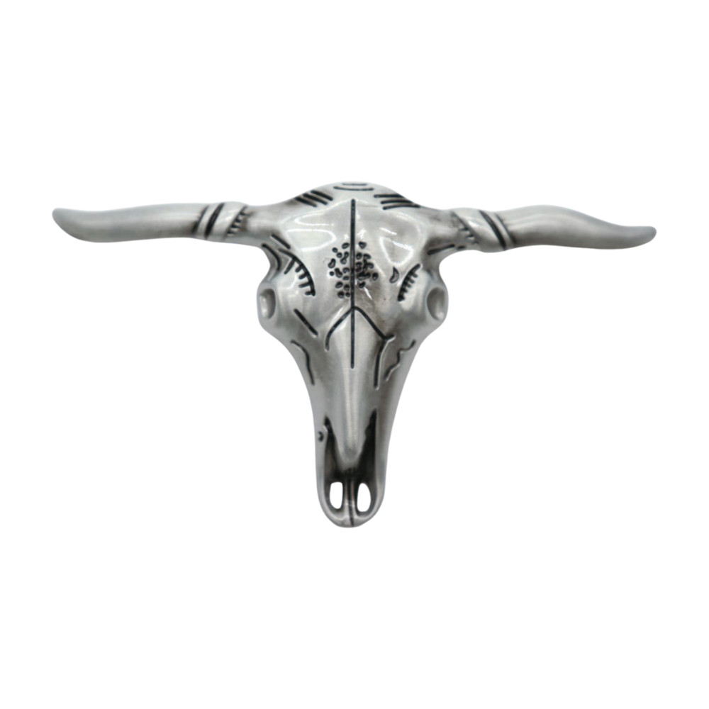 Men Western Silver Metal Belt Buckle Long Horn Texas Cow Bull Skull Jeans Pants