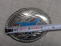 vintage USA made HANDCRAFTED belt buckle HORSE bronco TURQUOISE inlay WESTERN