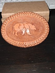 Handmade Tooled Leather Bear Belt Buckle Rust Brown 4.5&Prime; X 3.5&Prime;