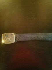 Bronze deer belt buckle w/ imprinted leather belt