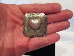 Vintage Buckle Sterling Silver 14K Gold Mother of Pearl Heart Shape Hand Made