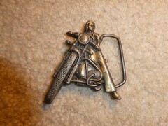 Vintage 1970s Brass Man on Motorcycle Belt Buckle 2 3/8&Prime; Wide