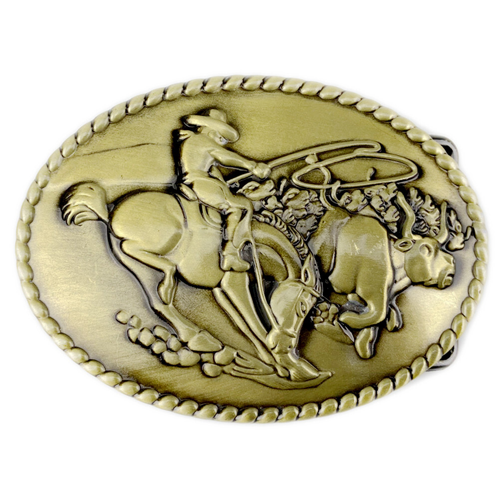 Rodeo Rider Cowboy Belt Buckle Native American Motorcyclist (CBY-05-G)