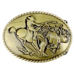 Rodeo Rider Cowboy Belt Buckle Native American Motorcyclist (CBY-05-G)