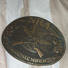 Norman Company Solid Brass Oval Western BeltBuckle 1970s NRA Eagle Patron Member