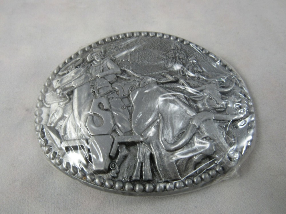 Vintage ADM Zee Series Cowboy Long Horn Steer Design Metal Belt Buckle