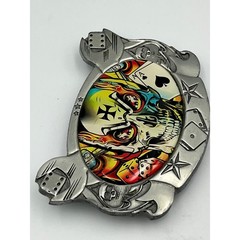 D.Vicente Skull Dice Ace Belt Buckle Colorful Tattoo Iron Cross Biker