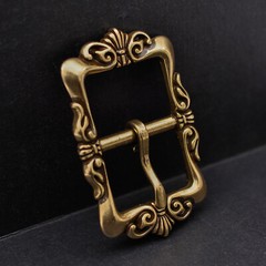 Retro Brass Flower Pin Center Bar Belt Buckle for Leather Belt Fit 33mm Strap
