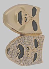 Skull Belt Buckle Halloween Party Cosplay Costume Gold Metal Bling Rhinestones