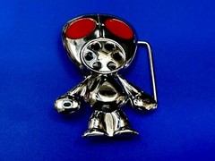 Robot Martian Boy Belt Buckle Silver Color Red Huge Adorable Eyes