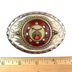 Vintage Masonic Shriners Orange Gold Tone Bling 3D Metal Belt Buckle