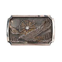Eagle Belt Buckle Silver Tone Flying Bird Wheel Crystal Made in Hong Kong
