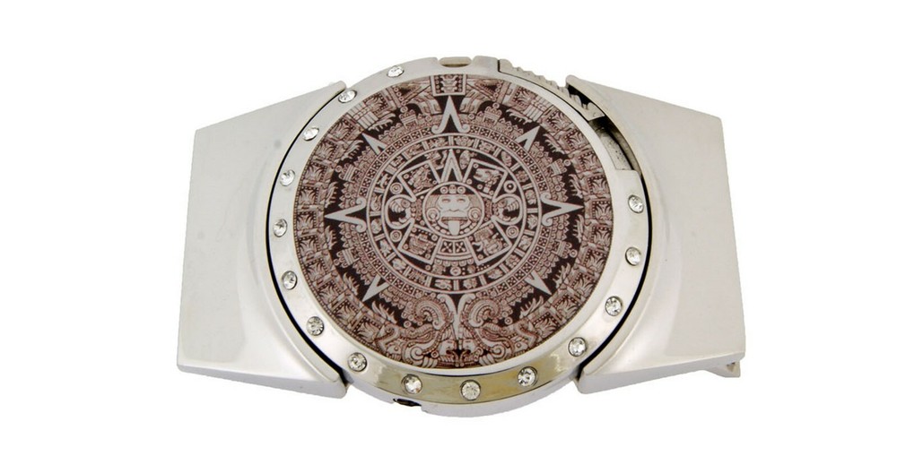 Removable Lighter & Belt Buckle Combo Azteca Calander Silver Metal New Western