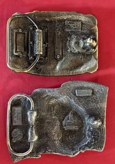 2 belt buckles 1986 American Firefighter, Eagle Flag 1990 Siskiyou Made in USA