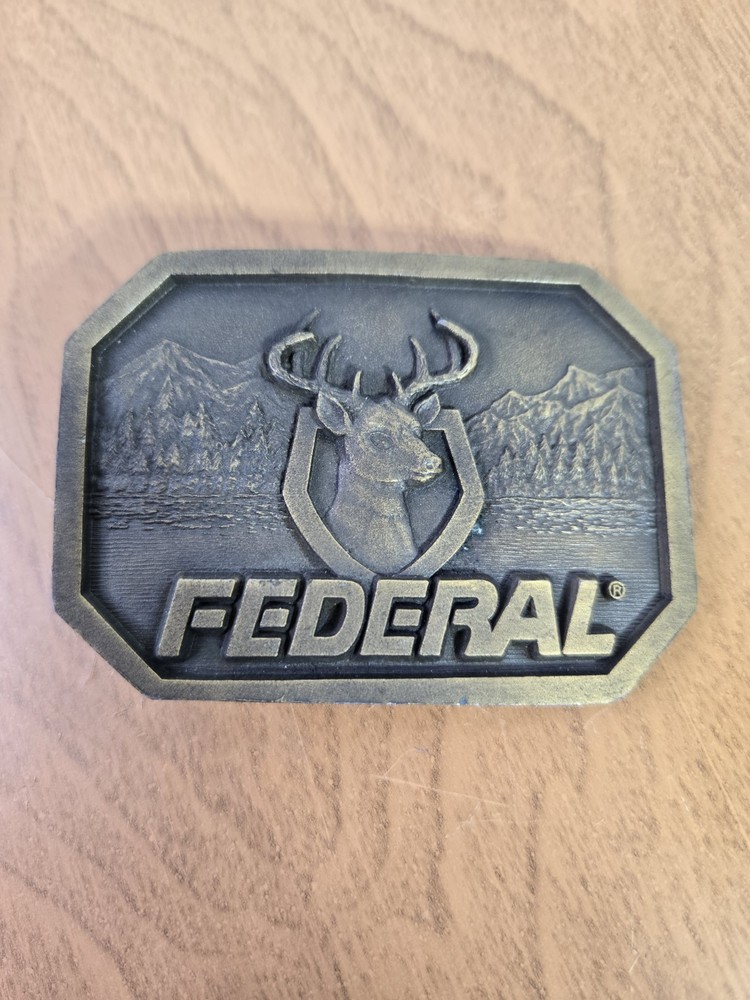 FEDERAL Deer Buck Mount Bronze Belt Buckle by Indiana Metal Craft Vintage