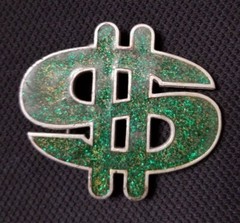 2002 Belt Buckle « $ »Sign Pewter Enameled Green by Great American Products 4617