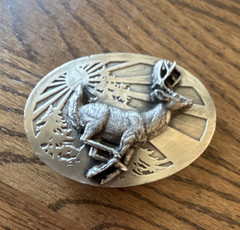 Bergamot Brass Works Silver Oval Deer Stag Western Belt Buckle Mens MPN 1998