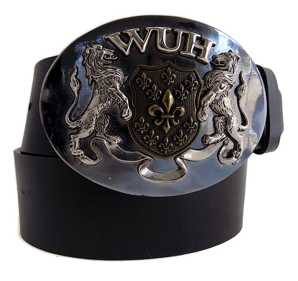 WASHED UP HOLLYWOOD 1.75&Prime; LION FLEUR HERALDIC PEWTER BRASS 065PB WUH BELT BUCKLE