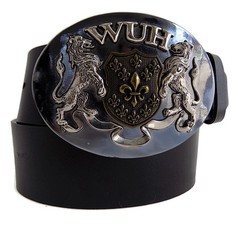 WASHED UP HOLLYWOOD 1.75&Prime; LION FLEUR HERALDIC PEWTER BRASS 065PB WUH BELT BUCKLE